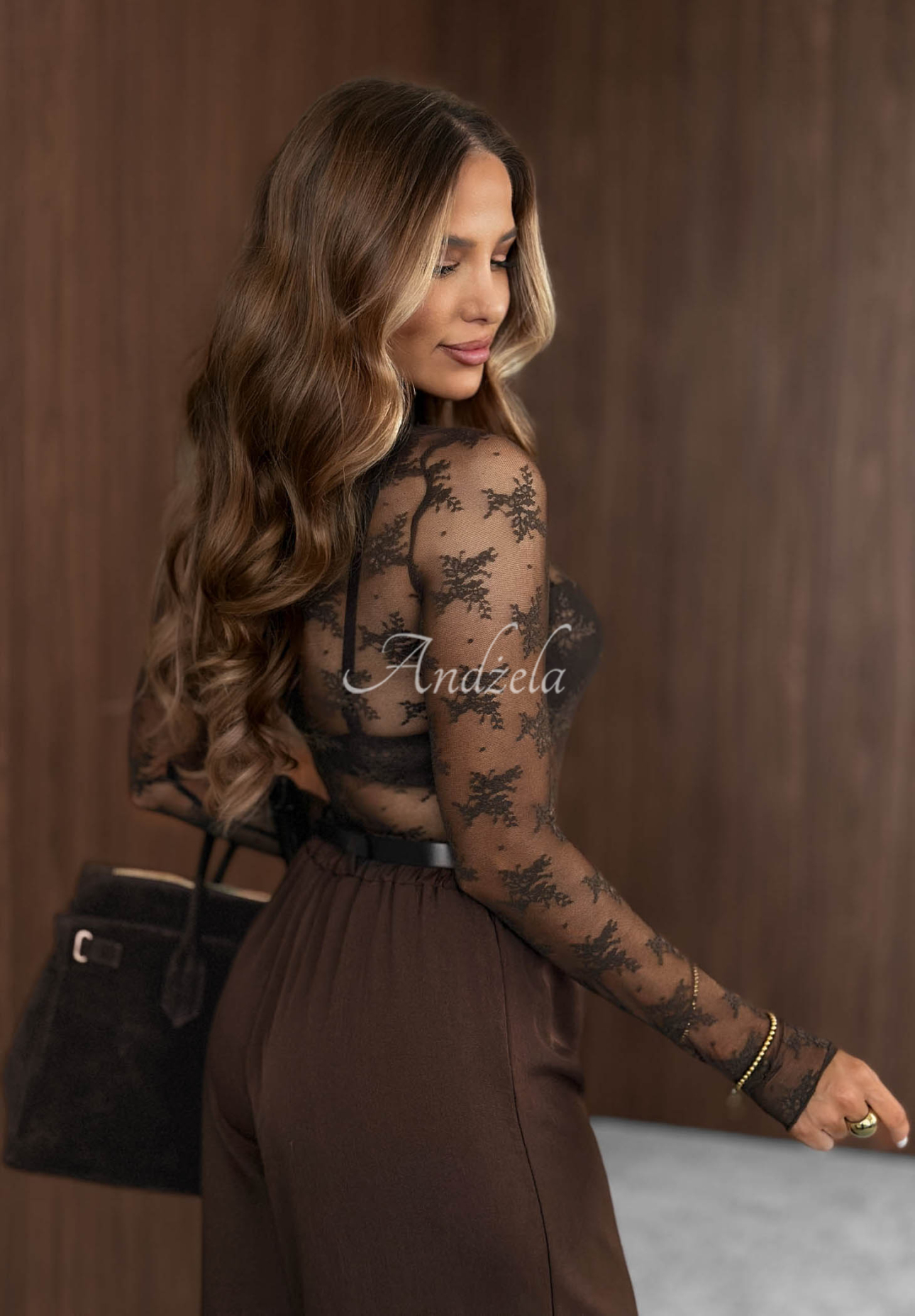 Langarmbluse aus Spitze Blush Season Schokoladenbraun