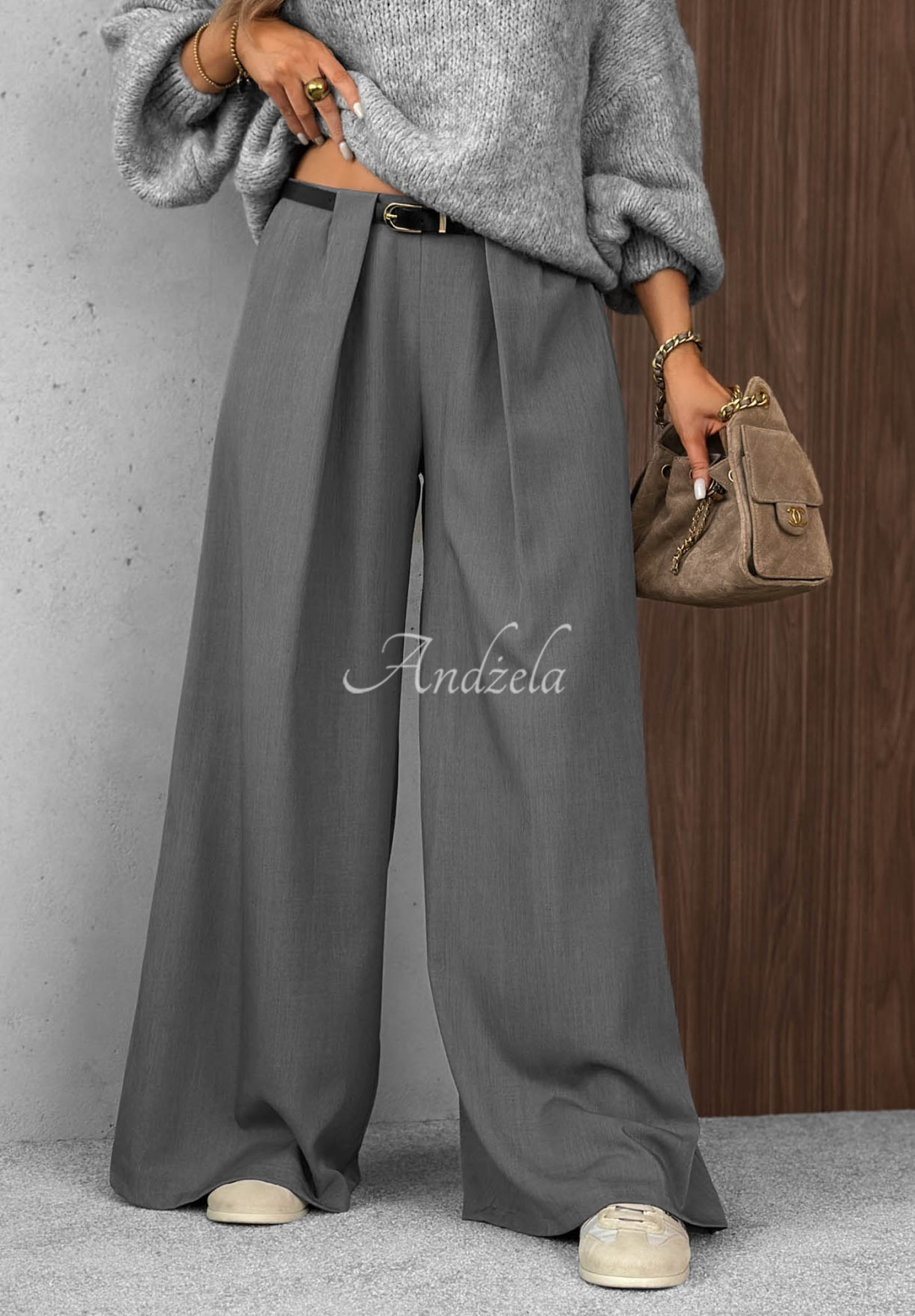 Elegante Wide-Leg-Hose mit Bundfalten Timeless Poise Grau