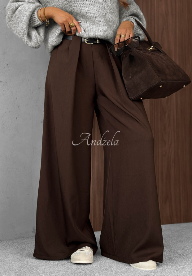 Elegante Wide-Leg-Hose mit Bundfalten Timeless Poise Schokoladenbraun