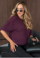 Moherowy Pullover z krótkimi rękawami Soft Serenity śliwkowy