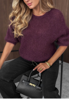 Moherowy Pullover z krótkimi rękawami Soft Serenity śliwkowy