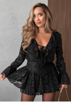 Krótki koronkowy Jumpsuit z falbankami Pretty Angel Schokoladenbraun