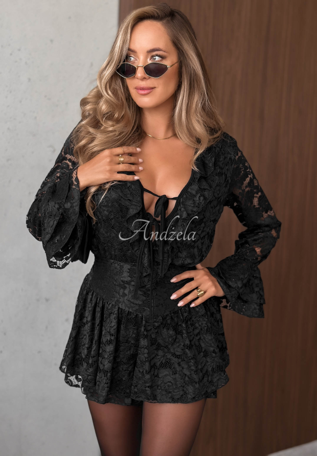 Kurzer Spitzen-Jumpsuit mit R&uuml;schen Pretty Angel Schwarz