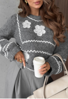 Pullover z haftowanymi kwiatami Misty Fleur Schokoladenbraun