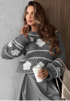 Pullover z haftowanymi kwiatami Misty Fleur Schokoladenbraun
