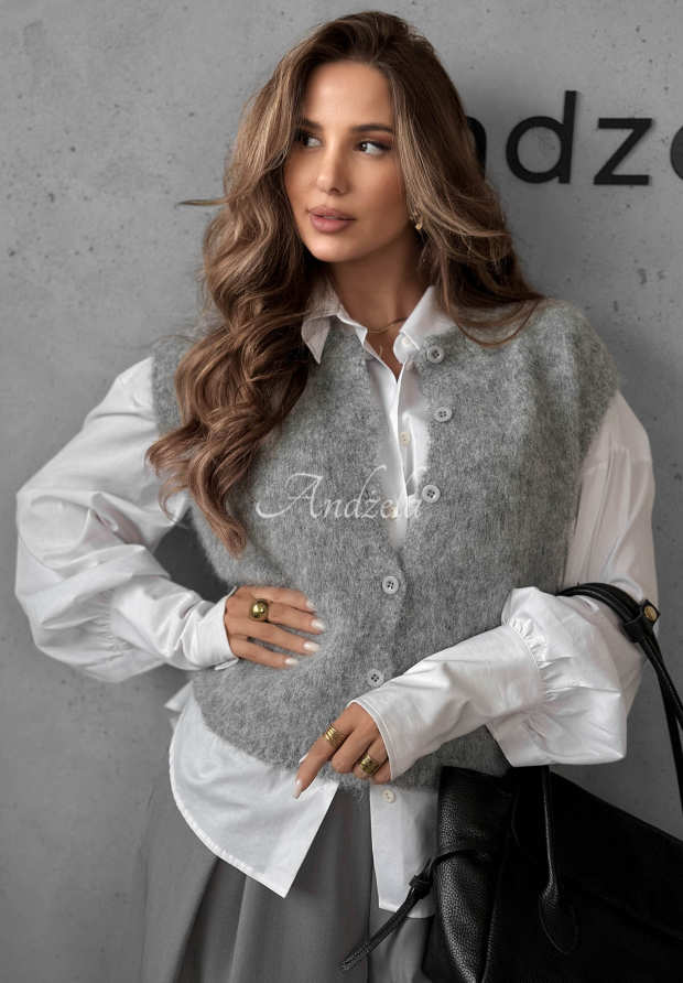 Kurze Strickweste mit Wollanteil Cloud Soft Grau