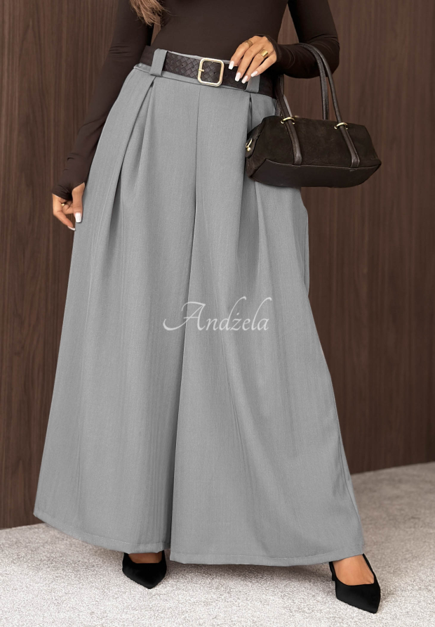 Weit geschnittene Stoffhose mit G&uuml;rtel Simple Elegance Grau