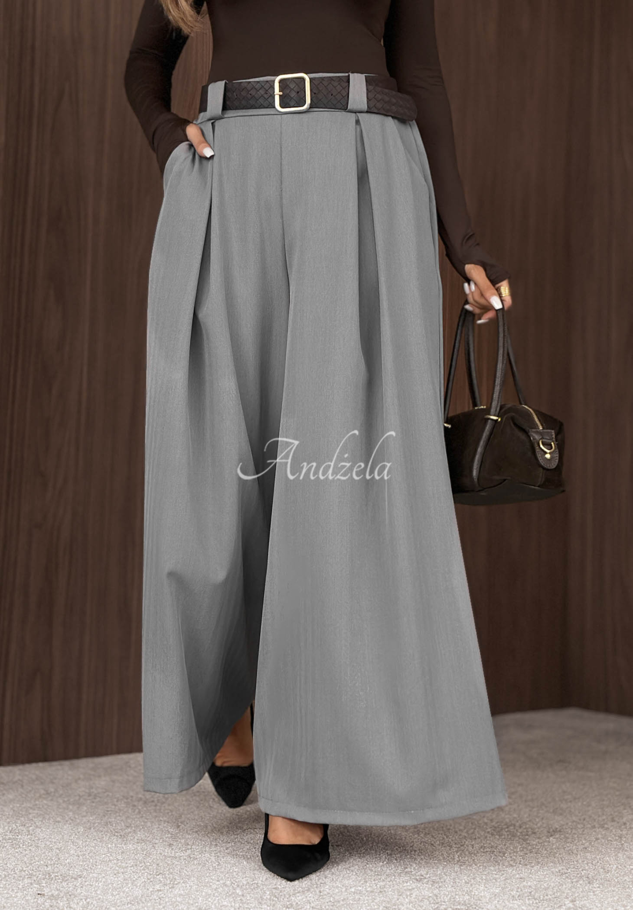 Weit geschnittene Stoffhose mit Gürtel Simple Elegance Grau
