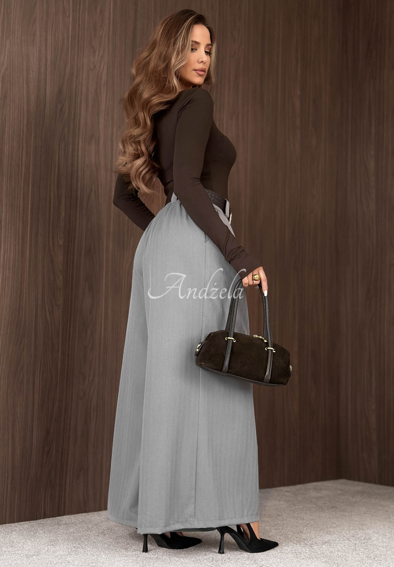 Weit geschnittene Stoffhose mit Gürtel Simple Elegance Grau