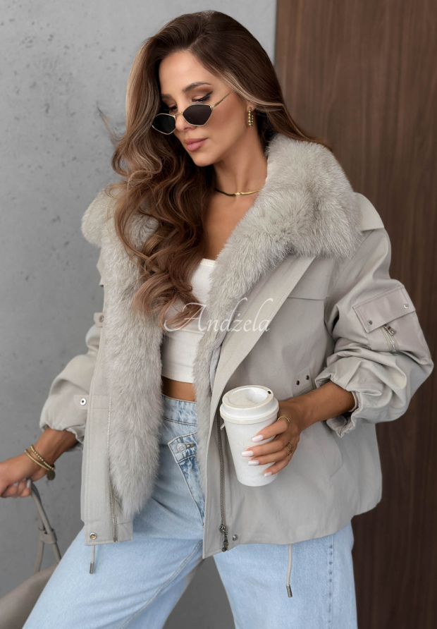 Kurzer Parka mit Pelz Cold North Grau