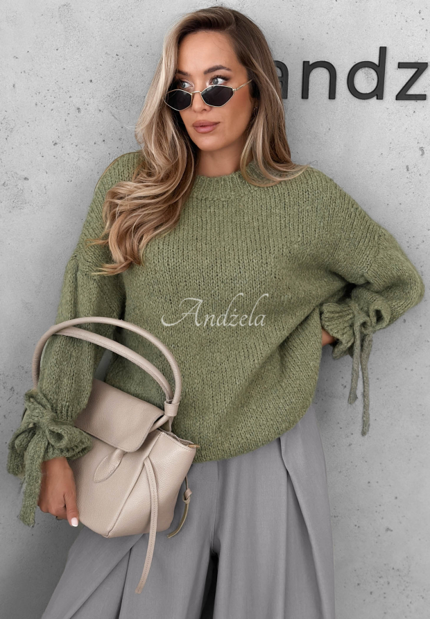 Weicher Pullover mit Bindedetails aus Wolle und Viskose Candle Smell Olivgr&uuml;n