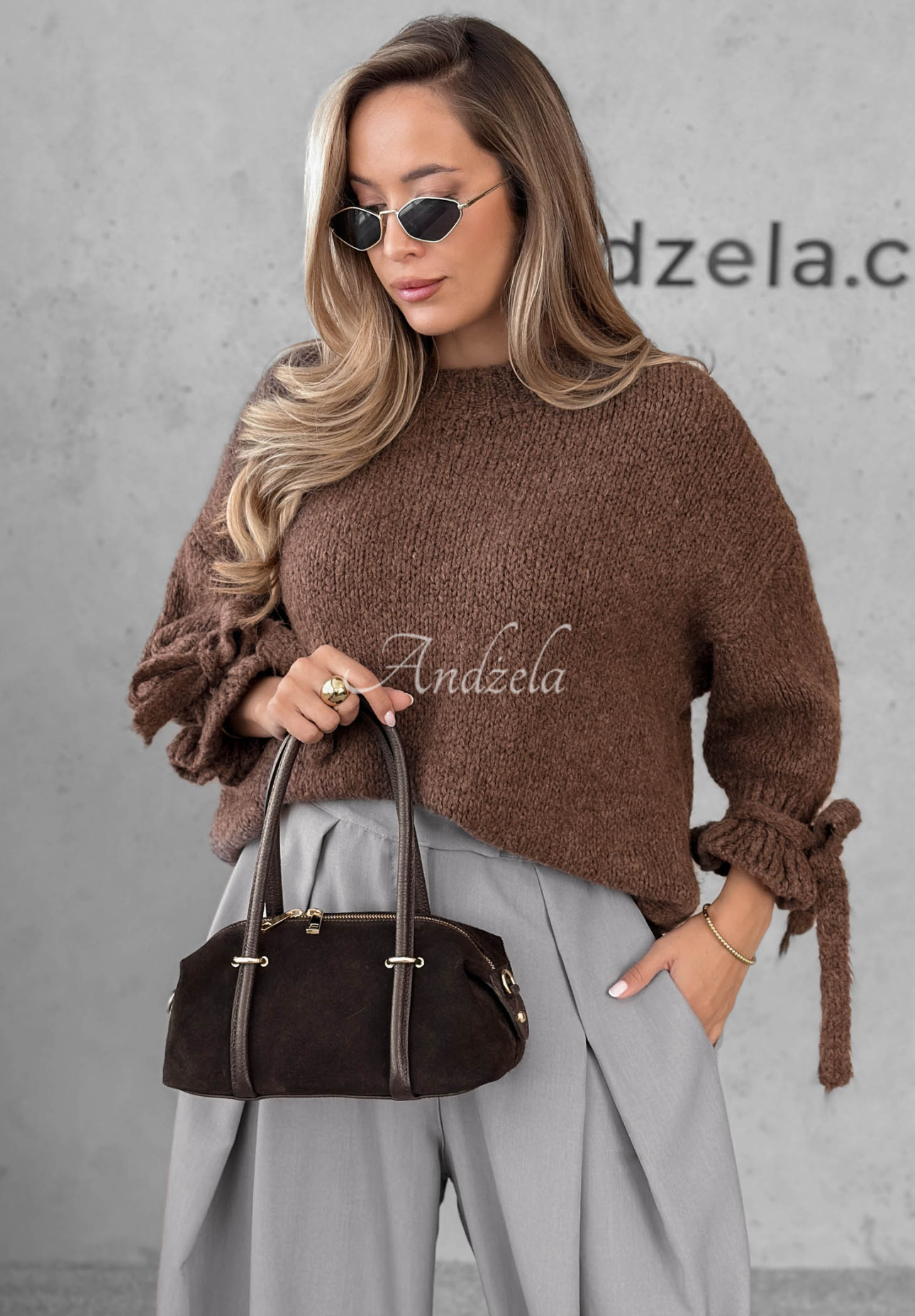 Weicher Pullover mit Bindedetails aus Wolle und Viskose Candle Smell Schokoladenbraun