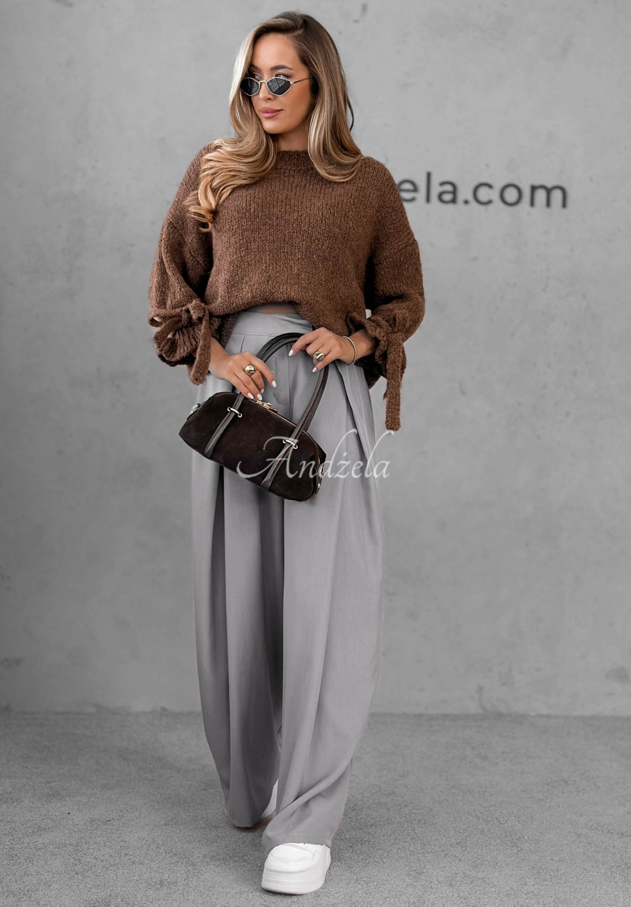 Weicher Pullover mit Bindedetails aus Wolle und Viskose Candle Smell Schokoladenbraun