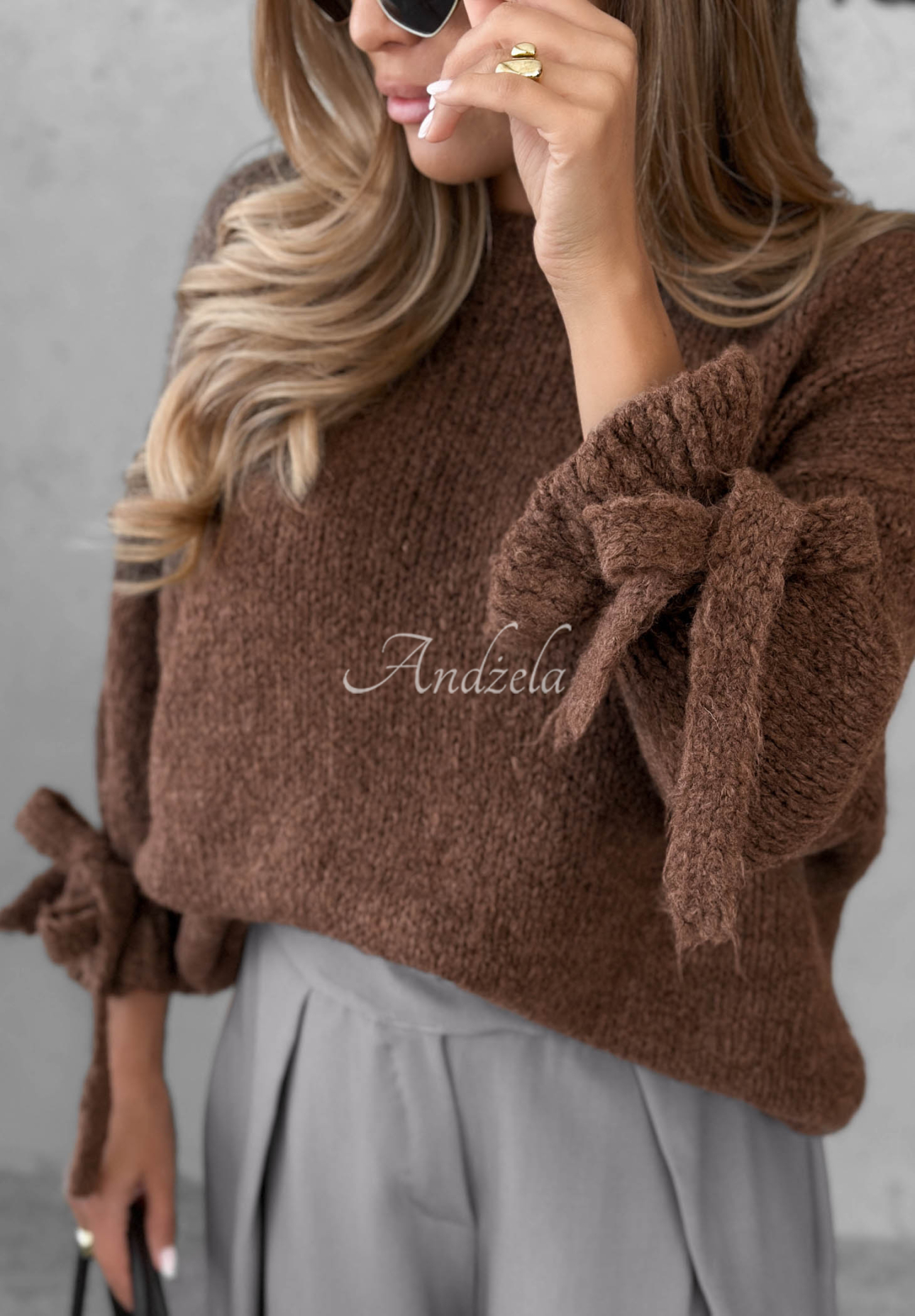 Weicher Pullover mit Bindedetails aus Wolle und Viskose Candle Smell Schokoladenbraun