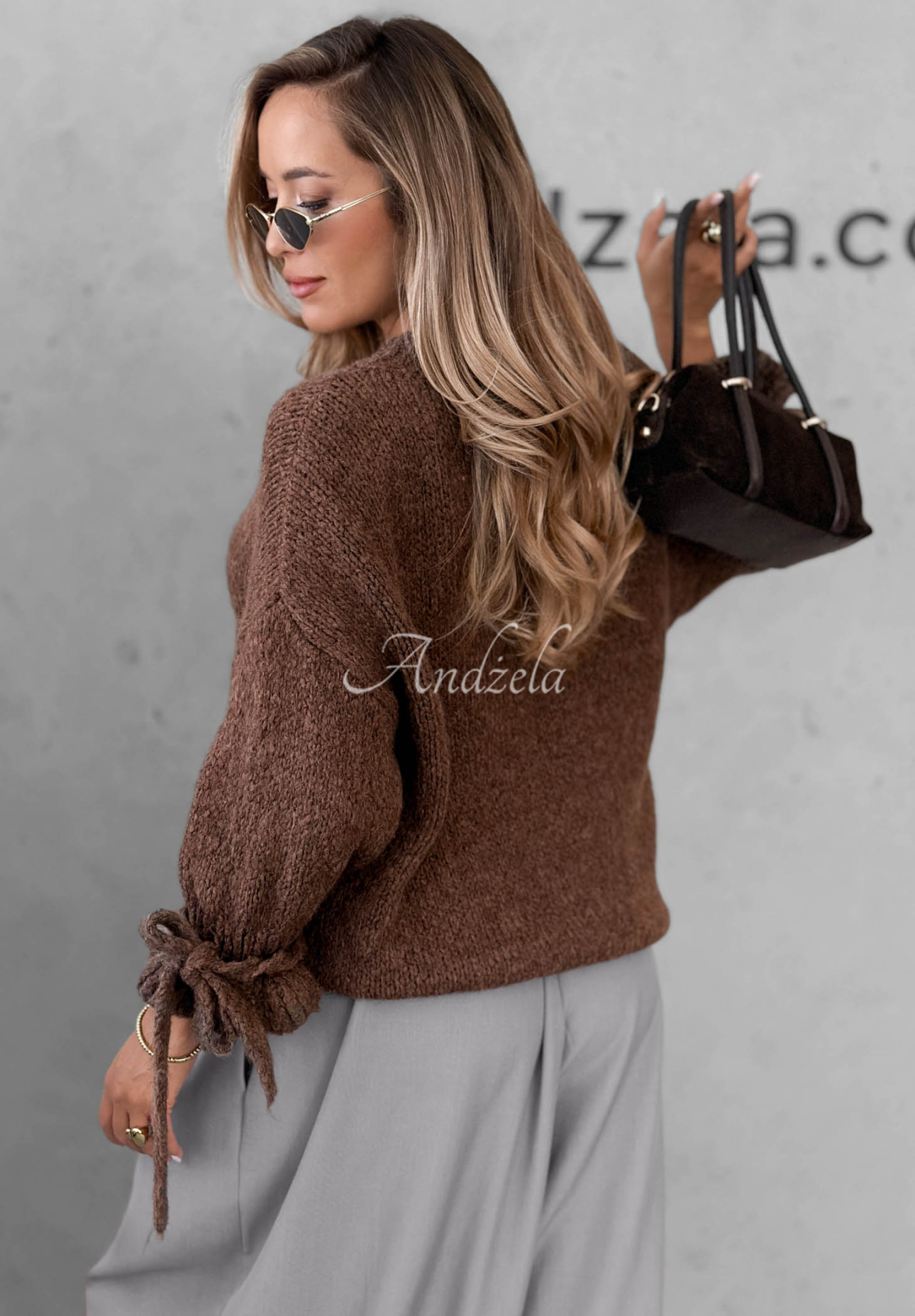 Weicher Pullover mit Bindedetails aus Wolle und Viskose Candle Smell Schokoladenbraun