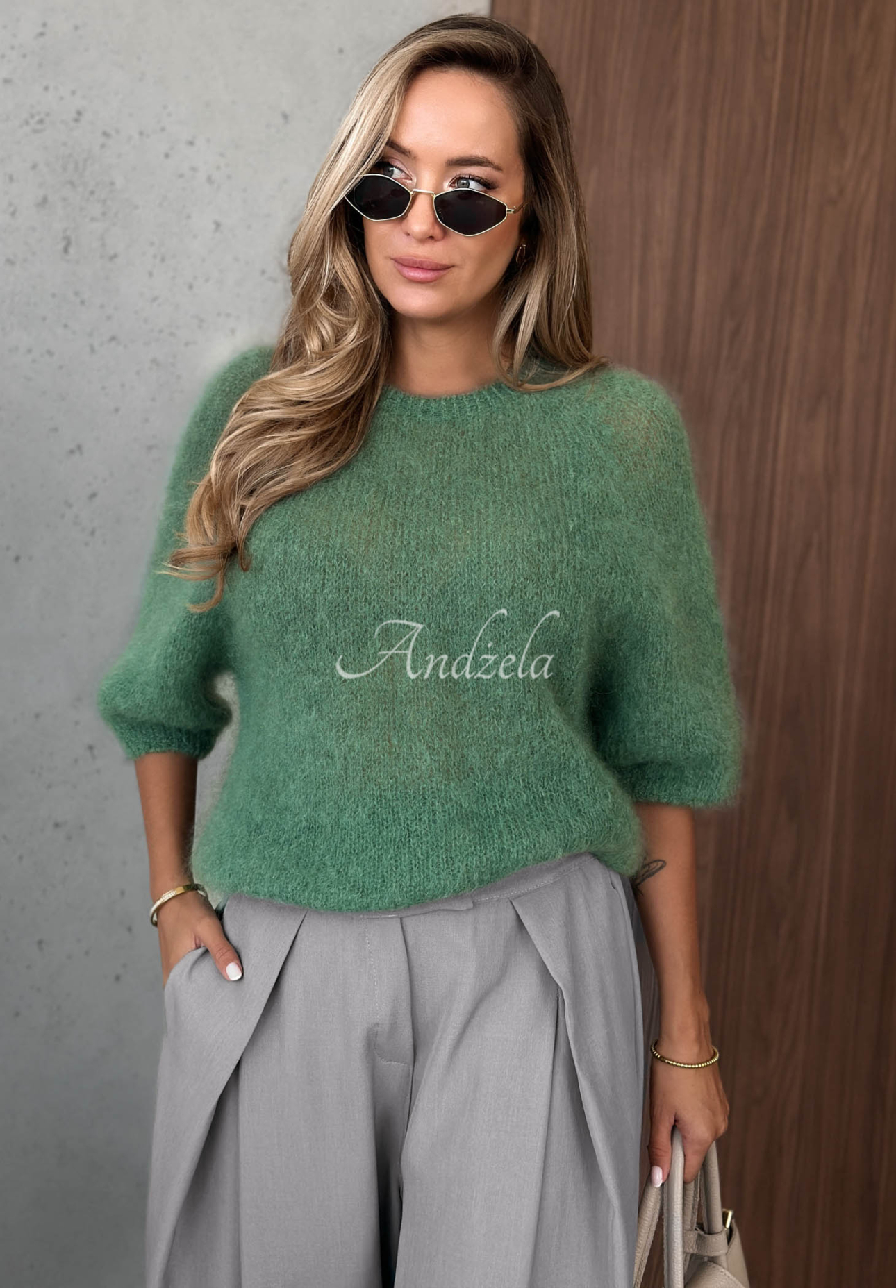 Mohairpullover mit kurzen Ärmeln  Soft Serenity Olivgrün