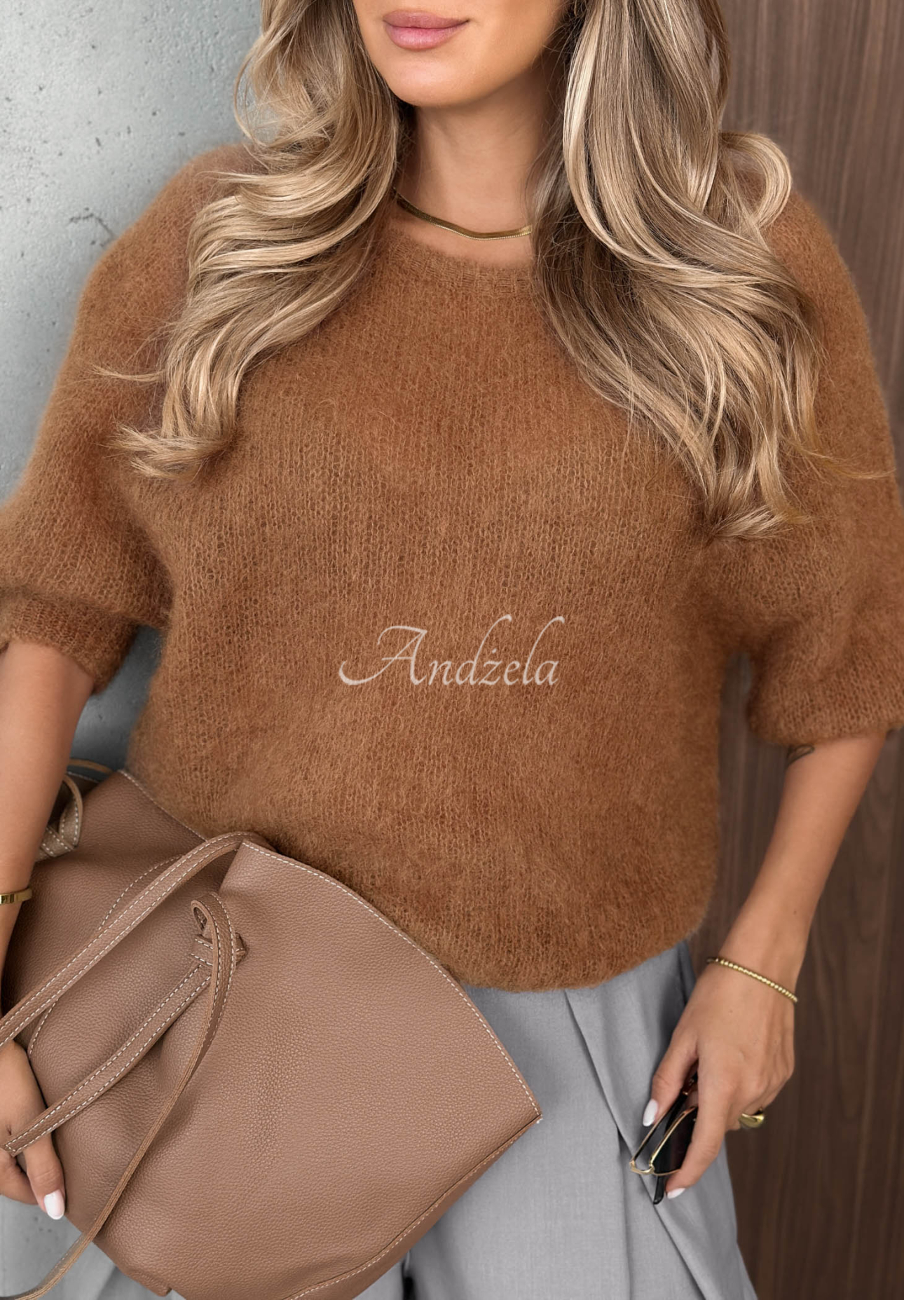 Mohairpullover mit kurzen Ärmeln  Soft Serenity Braun