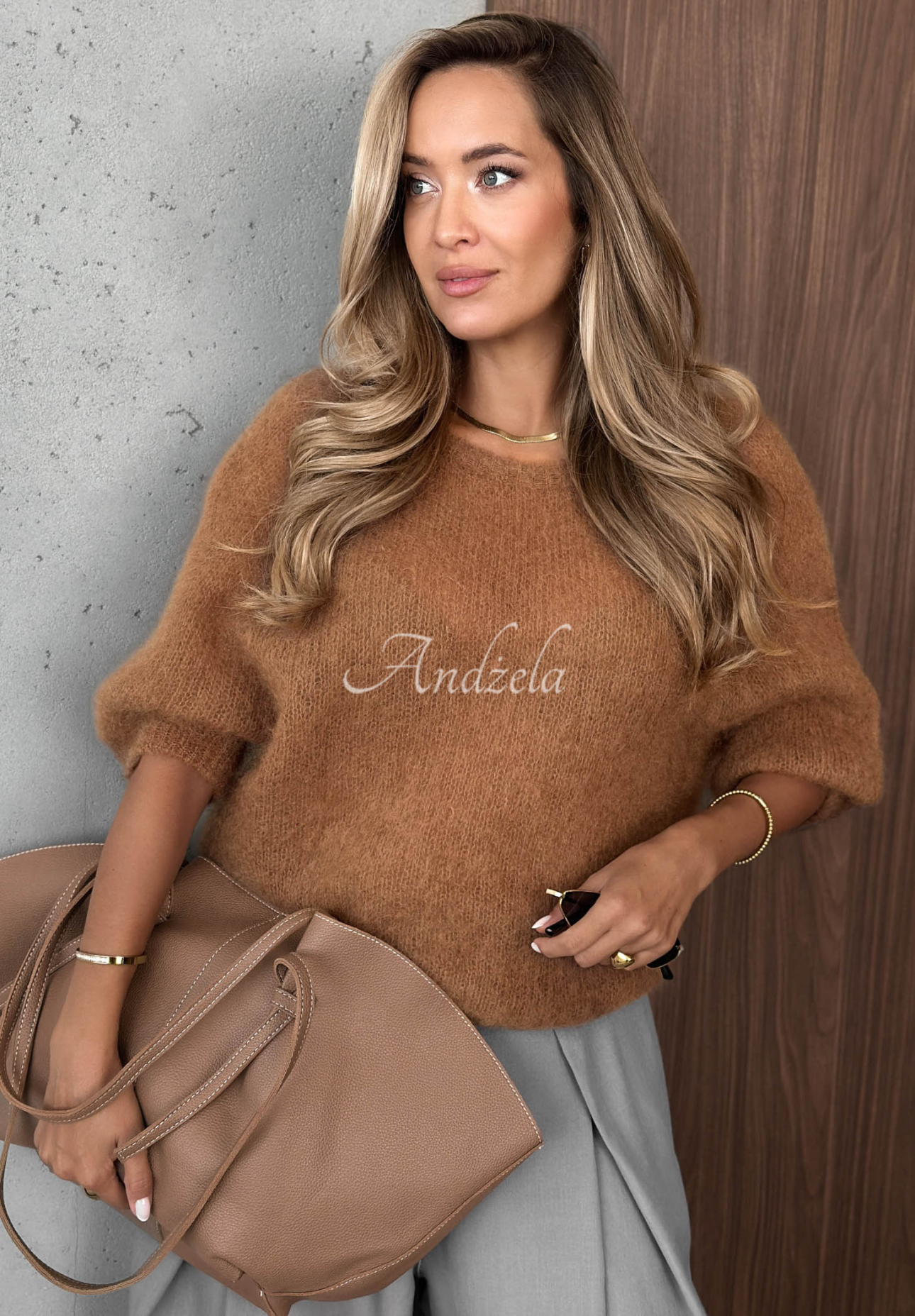 Mohairpullover mit kurzen Ärmeln  Soft Serenity Braun