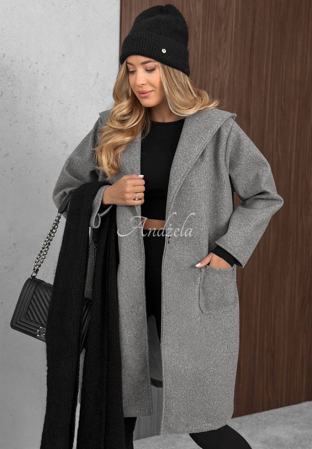 Langer Oversize-Mantel mit Wollanteil City Autumn Grau