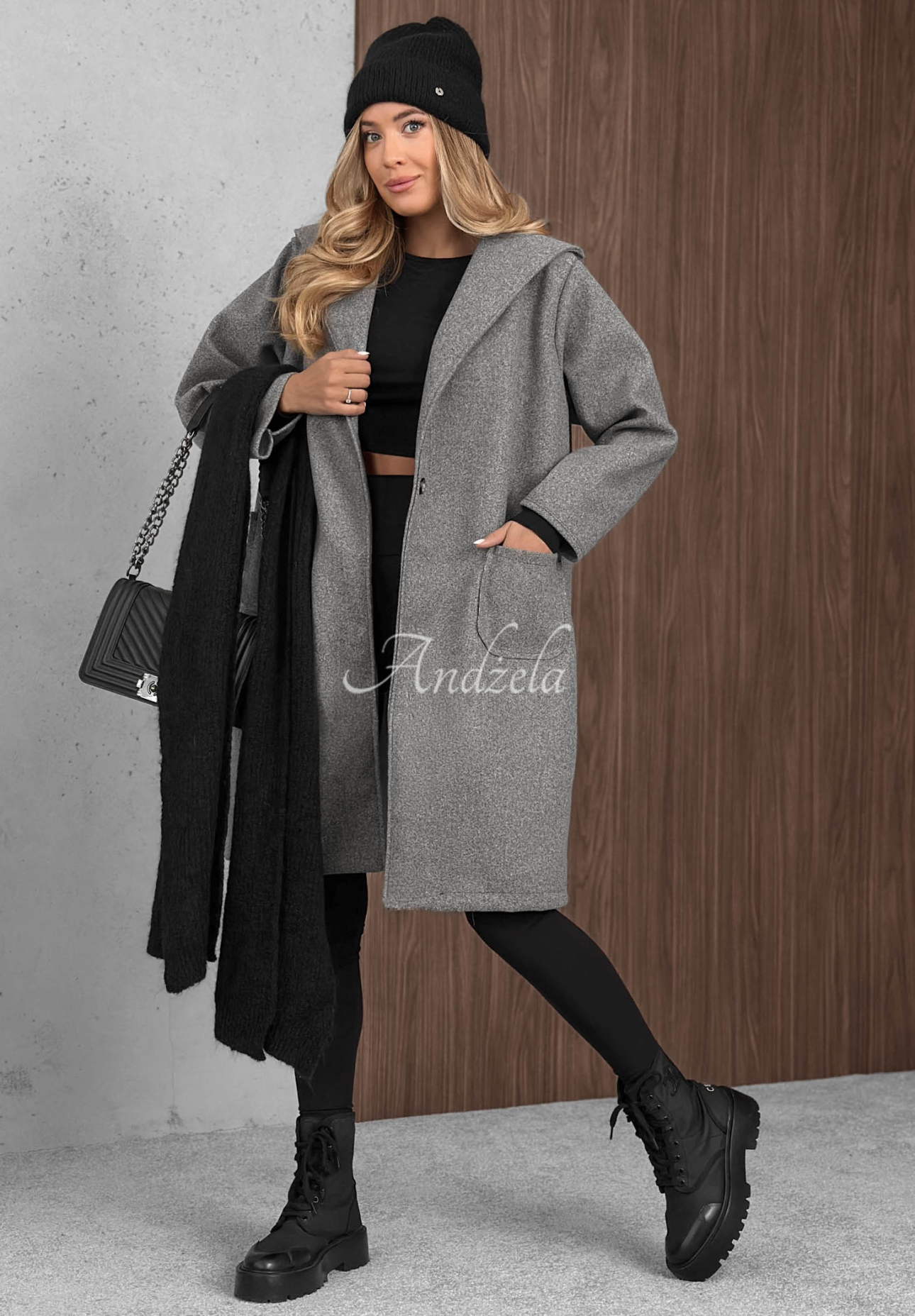 Langer Oversize-Mantel mit Wollanteil City Autumn Grau