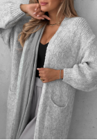 Langer Oversize-Cardigan mit Taschen, Wolle und Viskose November Walk Hellgrau