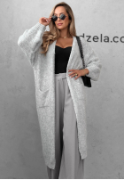 Langer Oversize-Cardigan mit Taschen, Wolle und Viskose November Walk Hellgrau