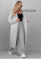 Langer Oversize-Cardigan mit Taschen, Wolle und Viskose November Walk Hellgrau