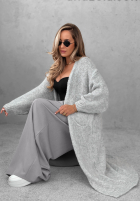 Langer Oversize-Cardigan mit Taschen, Wolle und Viskose November Walk Hellgrau