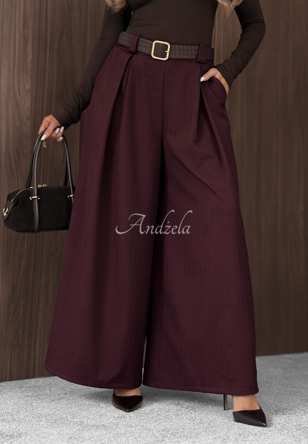 Weit geschnittene Stoffhose mit G&uuml;rtel Simple Elegance Burgunderrot