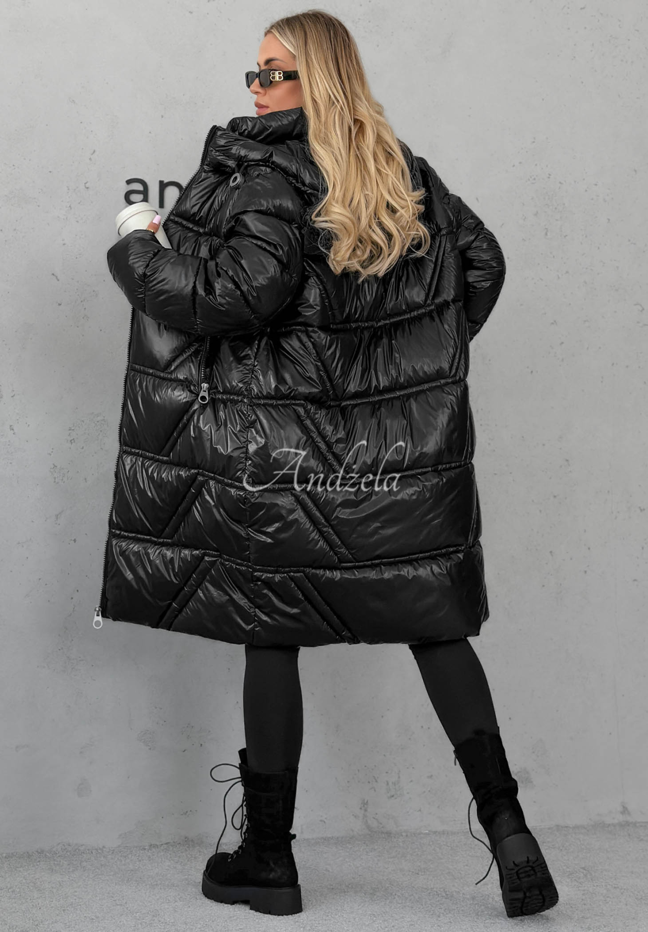 Lange, gesteppte Jacke mit Kapuze Winter Mode Schwarz