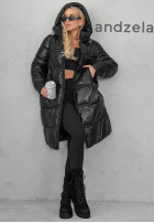Długa pikowana Jacke z kapturem Winter Mode Schwarz