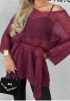 Długi moherowy Pullover z paskiem Sweet Comfort Burgunderrot