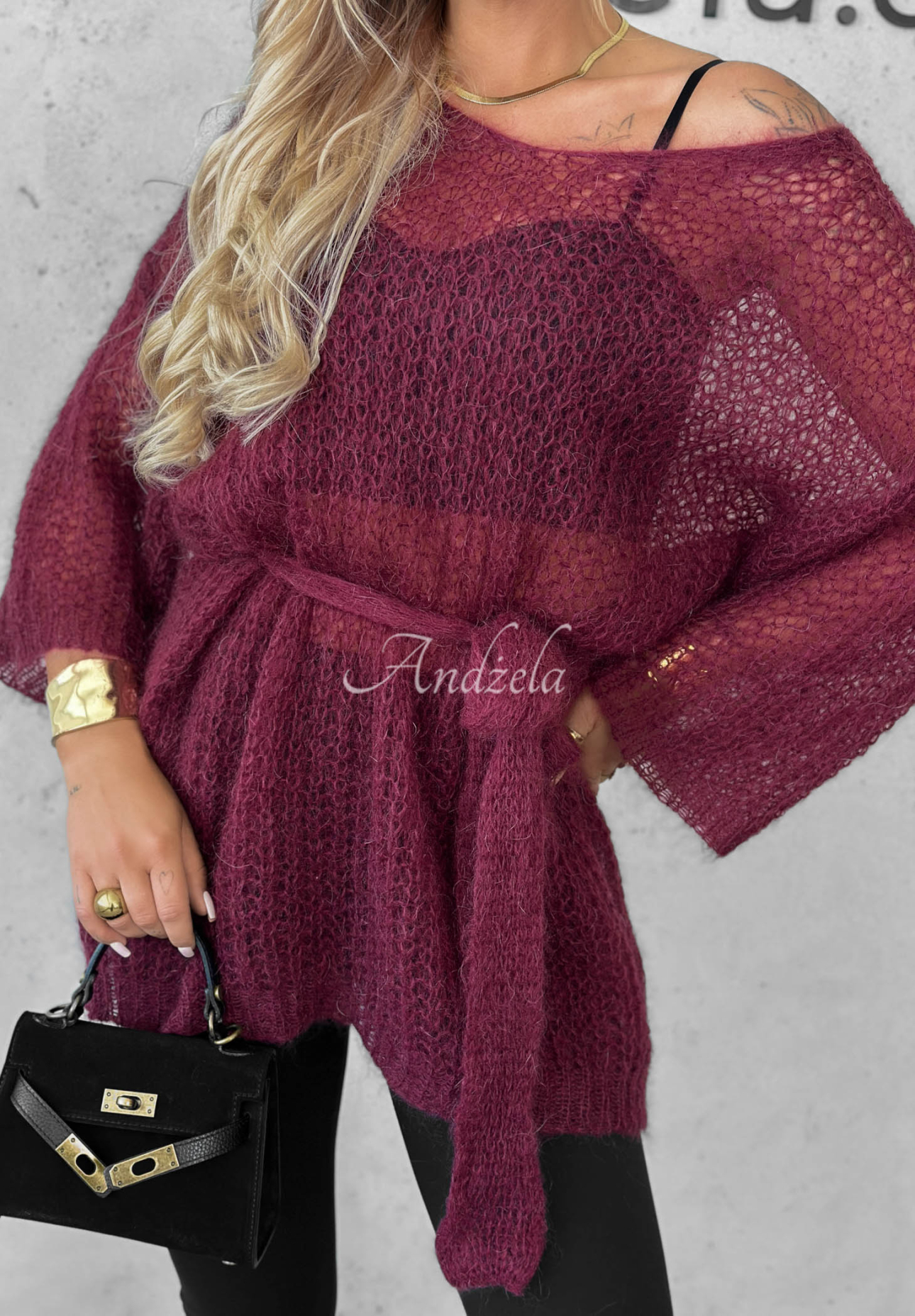 Langer Mohairpullover mit Gürtel Sweet Comfort Burgunderrot