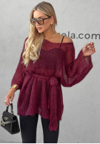 Długi moherowy Pullover z paskiem Sweet Comfort Burgunderrot