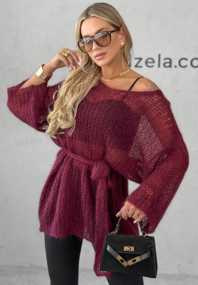 Langer Mohairpullover mit Gürtel Sweet Comfort Burgunderrot