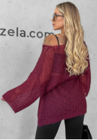 Długi moherowy Pullover z paskiem Sweet Comfort Burgunderrot