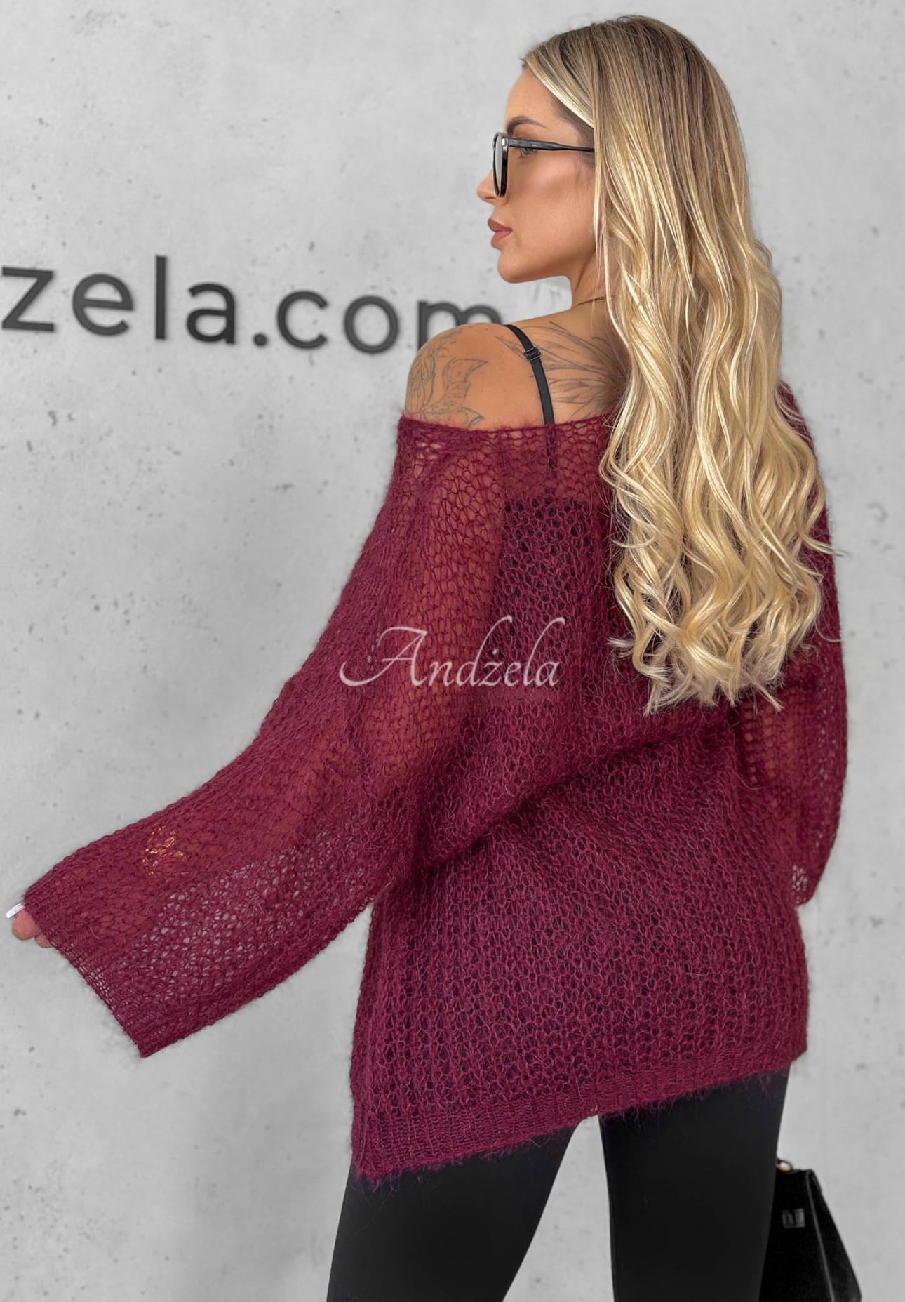 Langer Mohairpullover mit Gürtel Sweet Comfort Burgunderrot