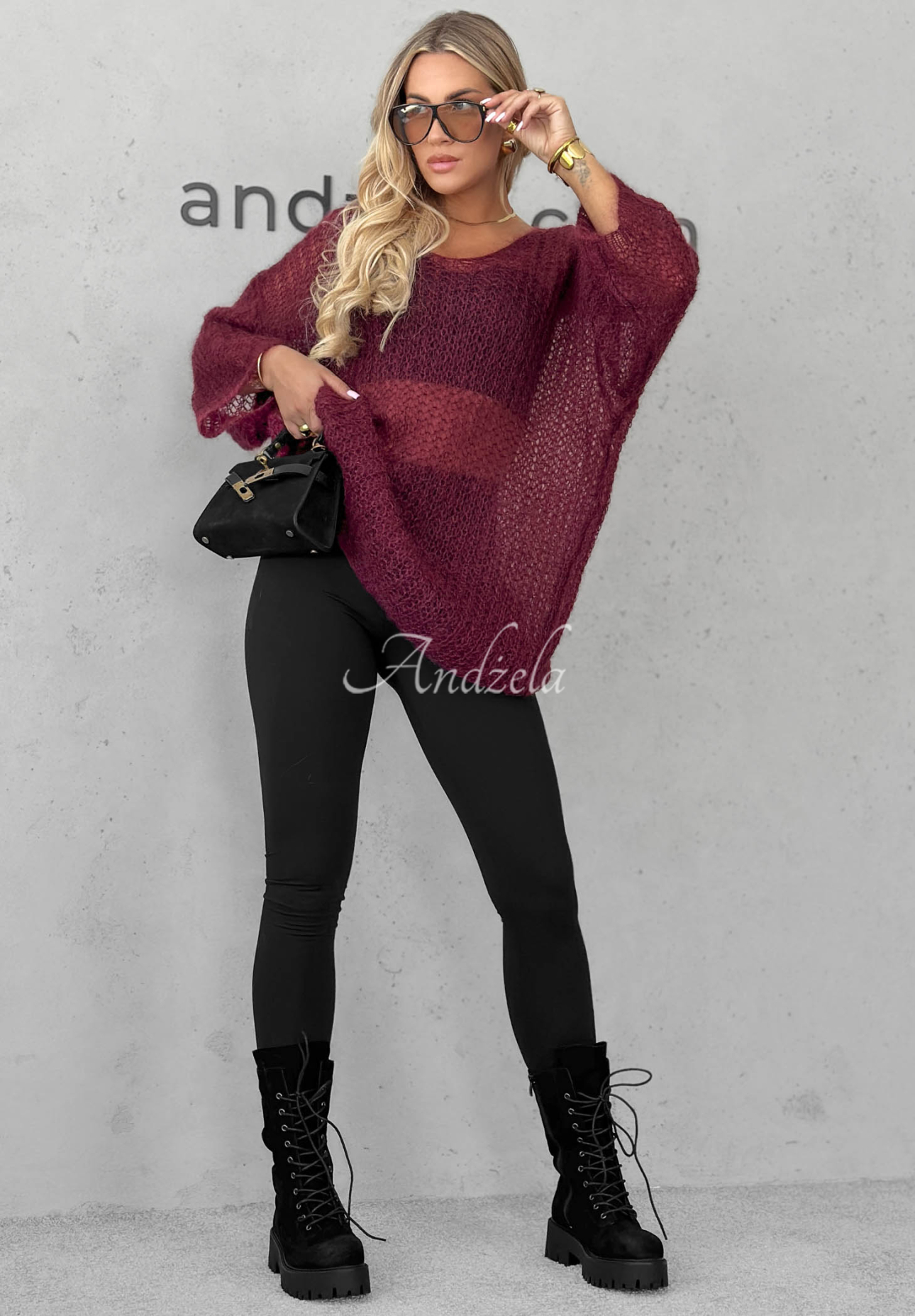 Langer Mohairpullover mit Gürtel Sweet Comfort Burgunderrot