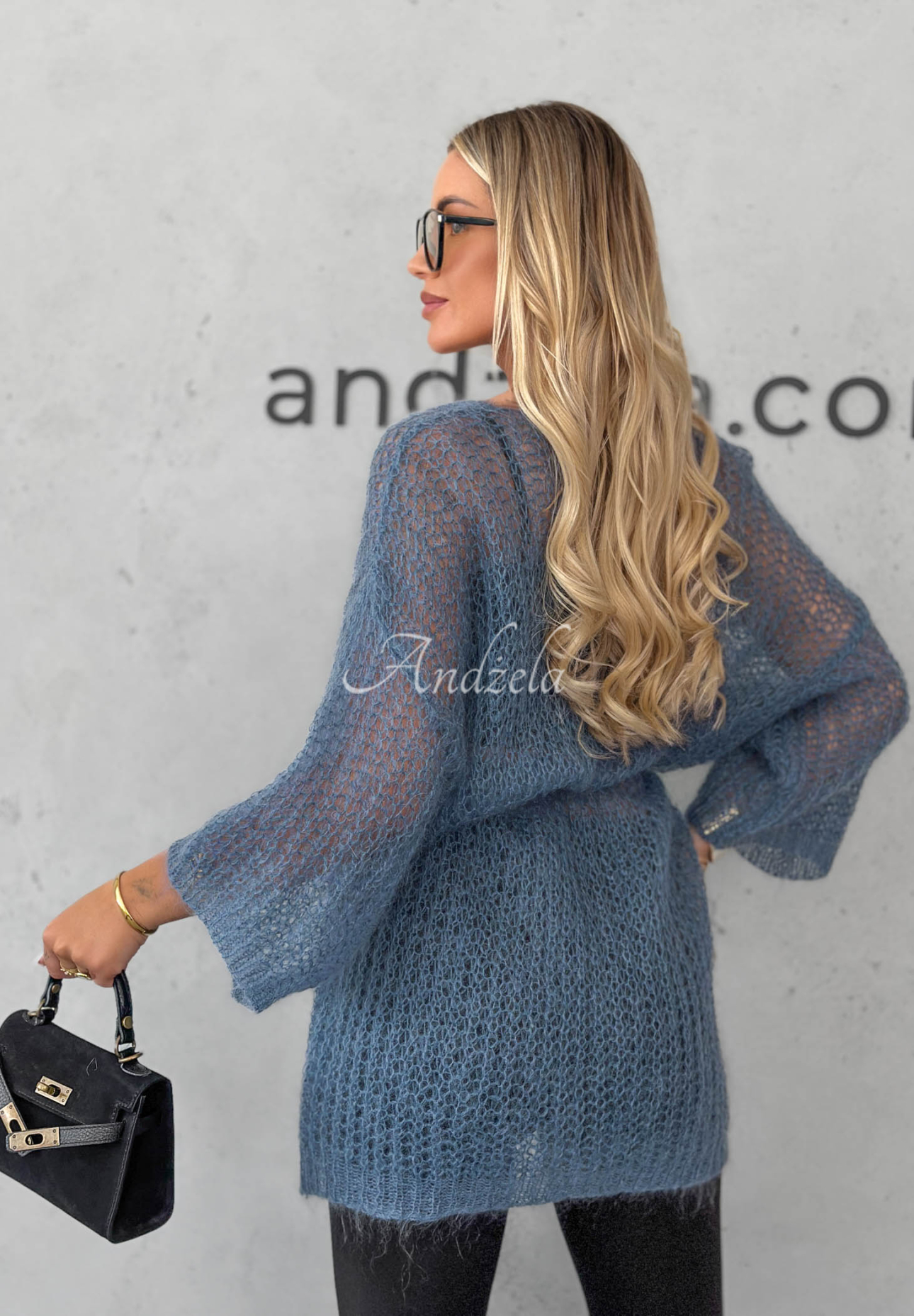 Langer Mohairpullover mit Gürtel Sweet Comfort Blau