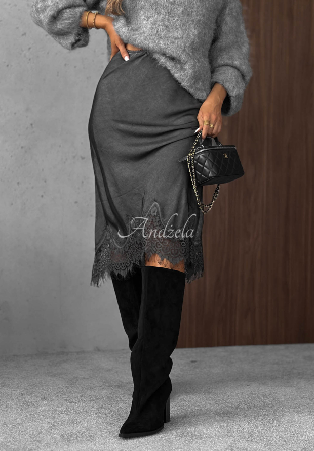 Viskose-Satinrock mit Spitze Subtle Lace Graphite