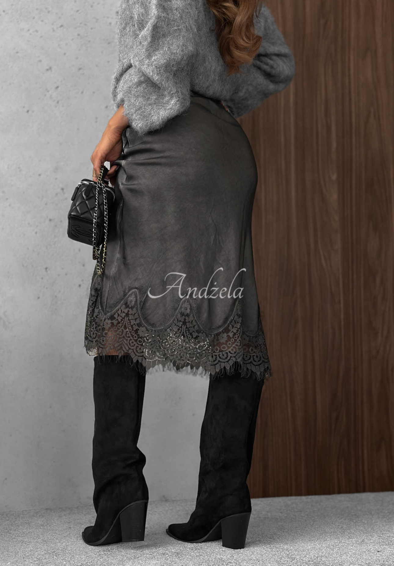 Viskose-Satinrock mit Spitze Subtle Lace Graphite