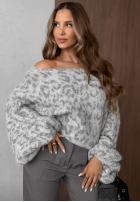 Miękki Pullover w panterkę Fluffy Wild Grau