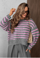 Miękki Pullover w paski Sweet Cold burgundowo-Rosa