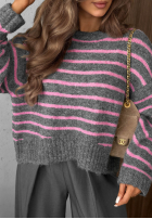 Miękki Pullover w paski Sweet Cold burgundowo-Rosa
