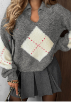 Pullover w romby z kołnierzem Late Romance Grau