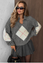 Pullover w romby z kołnierzem Late Romance Grau