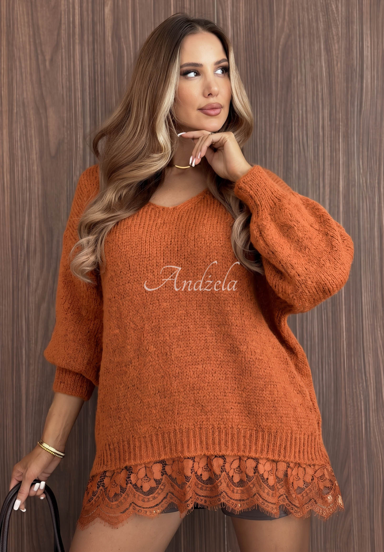 Oversized Spitzenpullover aus Wolle und Viskose Dusky Clouds rotblond