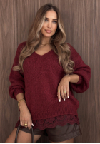 Pullover oversize z koronką Dusky Clouds rudy