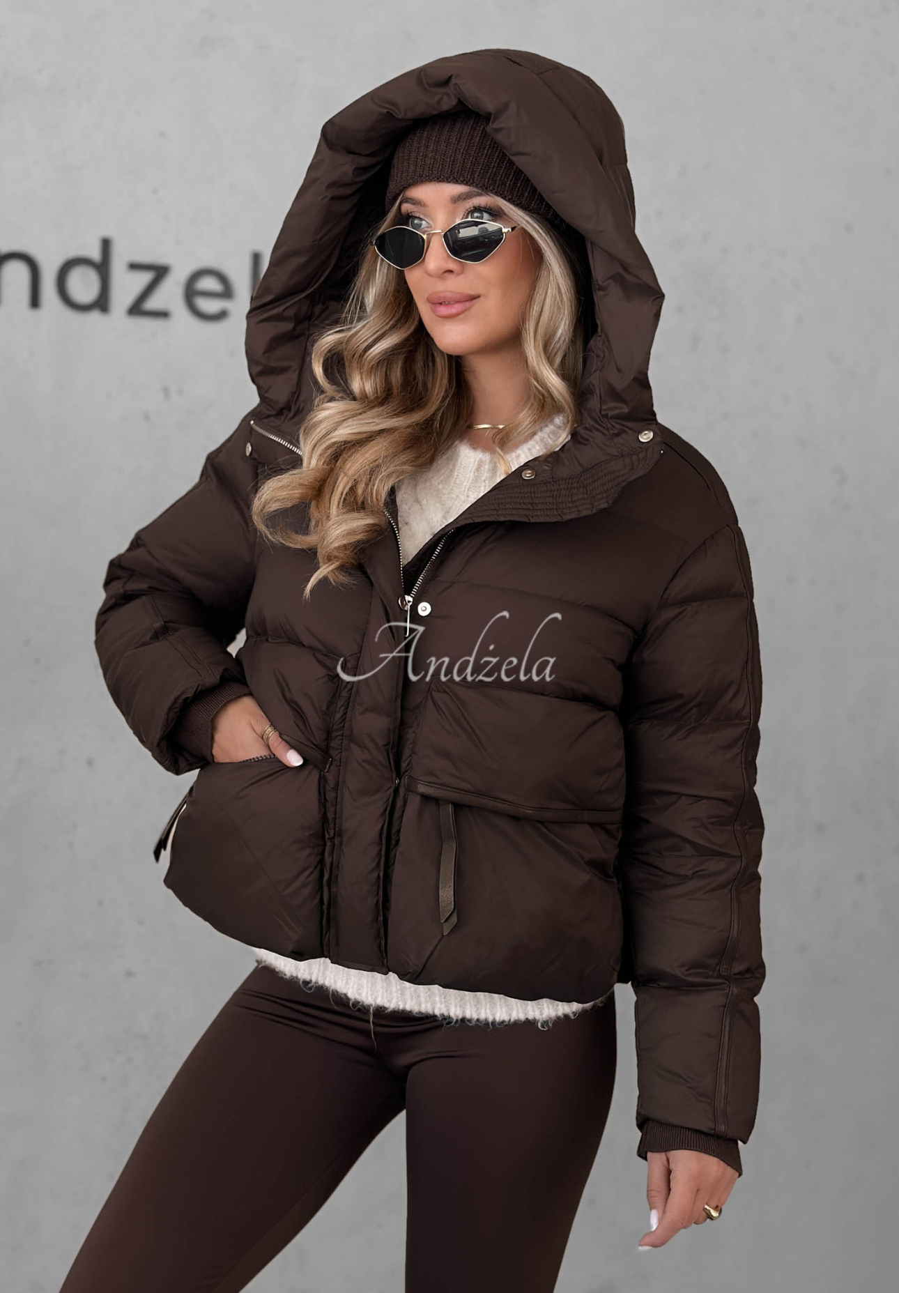 Kurze Daunenjacke mit Kapuze North Meadow Schokoladenbraun