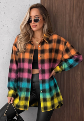 Baumwollhemd mit kariertem Muster und Kragen Happy Colors orange-rosa